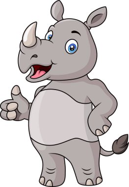 Vector Illustration of Cute rhino cartoon giving thumb up