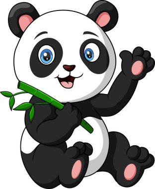 Vector illustration of Cute little panda cartoon waving hand