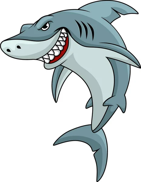 在白色背景下孤立的卡通愤怒鲨鱼的矢量图解 — 图库矢量图片
