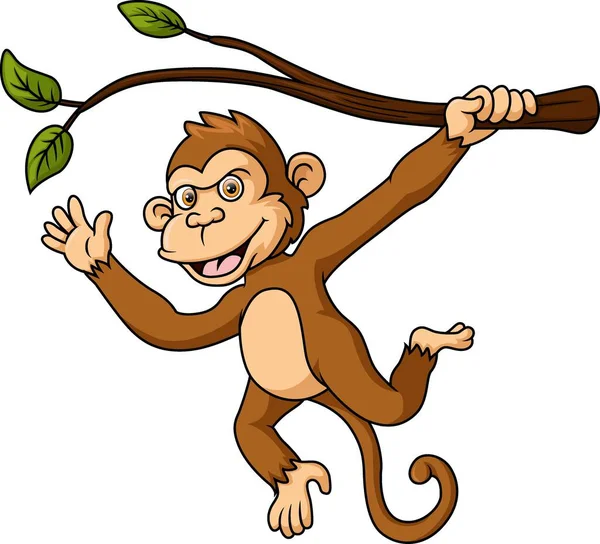 Vector Illustration Cute Little Monkey Cartoon Hanging Tree Branch — Stockvektor