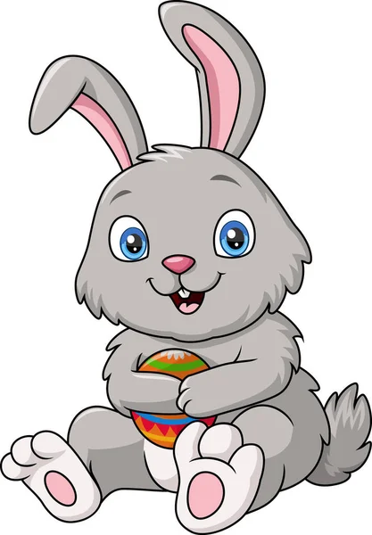 Illustrazione Vettoriale Carino Coniglio Cartone Animato Con Uova Pasqua — Vettoriale Stock