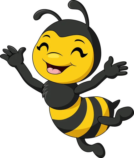Vector Illustration Cute Happy Bee Cartoon White Background — Archivo Imágenes Vectoriales