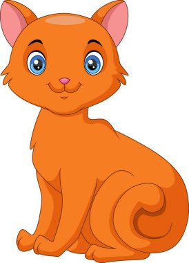 Beyaz arkaplanda Şirin Kedi Çiziminin Vektör İllüstrasyonu