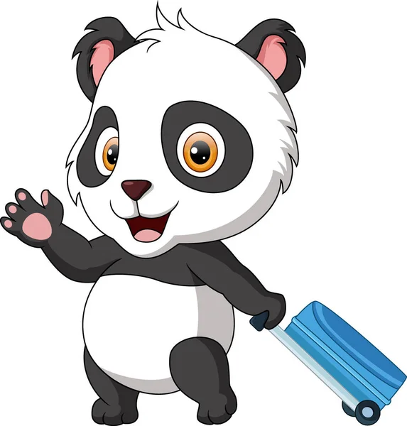 带行李可爱熊猫卡通画的矢量图解 — 图库矢量图片