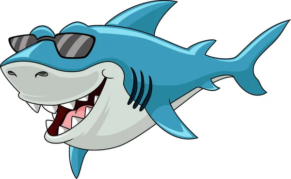 Vector Illustration Cute Shark Cartoon Sunglasses — Stok Vektör