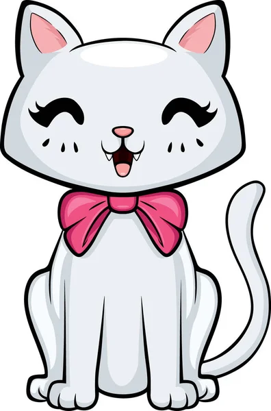 Wektor Ilustracja Cute Biały Kot Kreskówka Białym Tle — Wektor stockowy