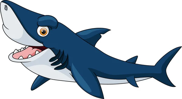 Ilustração Vetorial Desenho Animado Tubarão Bonito Fundo Branco —  Vetores de Stock