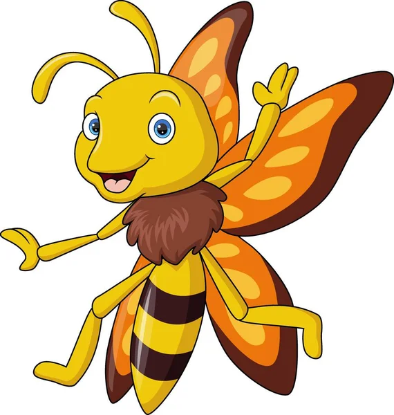 Vector Illustration Von Nette Glückliche Biene Cartoon Auf Weißem Hintergrund — Stockvektor