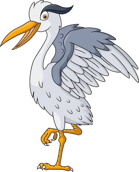 白い背景にかわいい鶴の鳥の漫画のベクトルイラスト — ストックベクタ