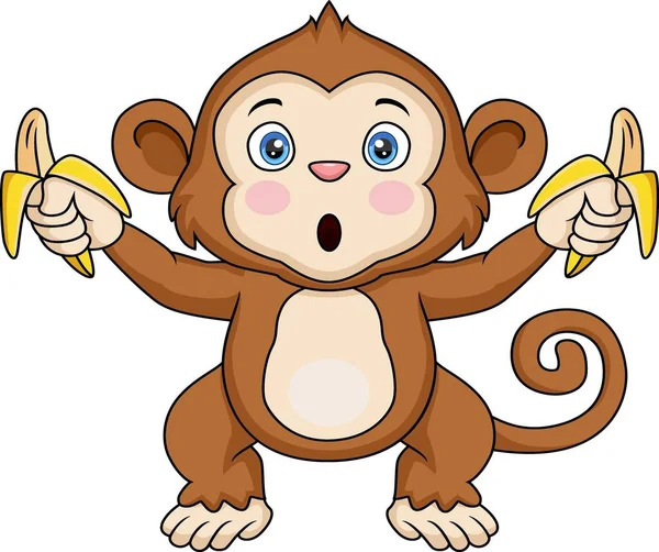 バナナを持つかわいい猿漫画のベクトルイラスト — ストックベクタ