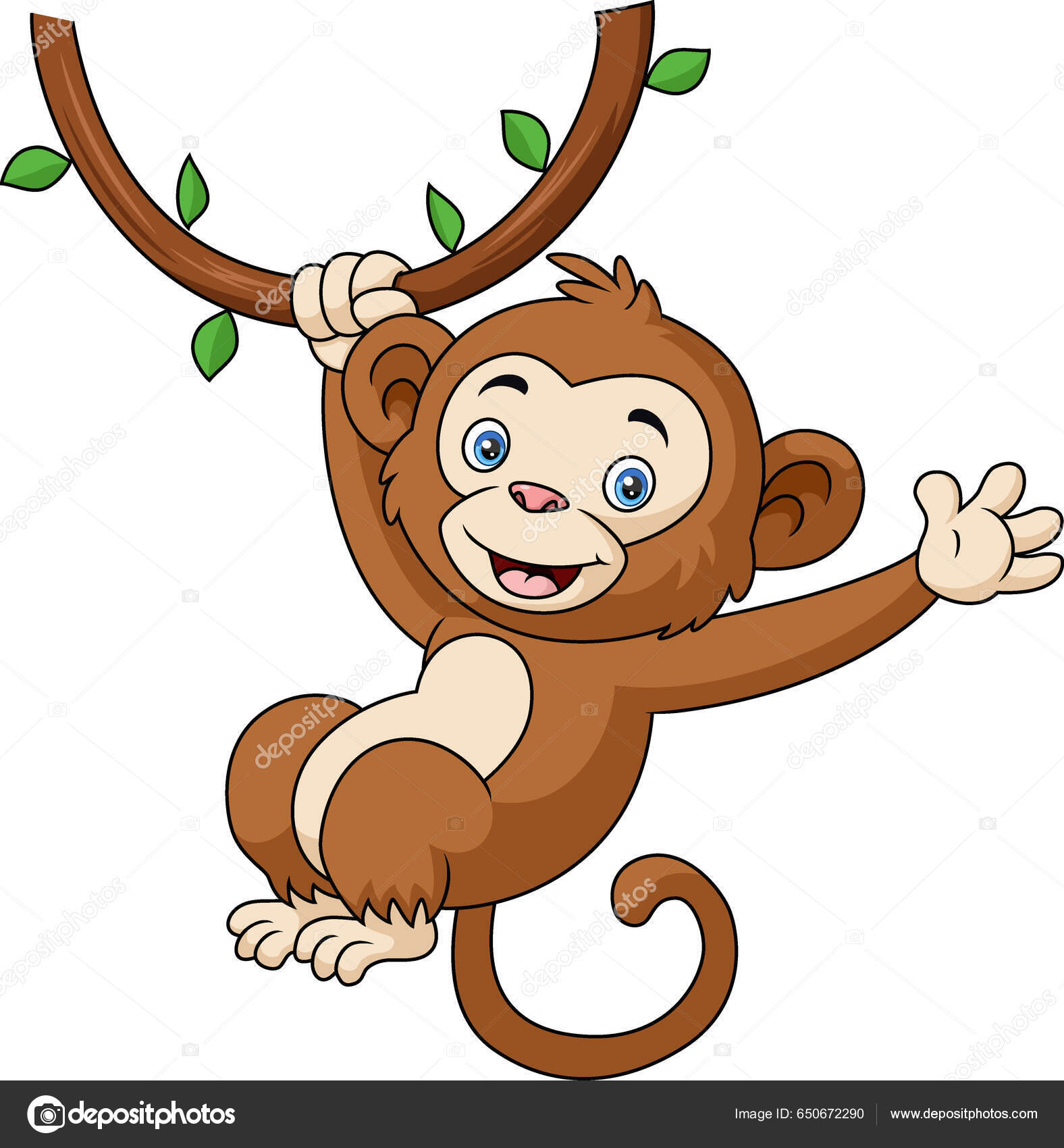 Bonito Bebê Macaco Desenho Animado Sentado Arte Linha fotos