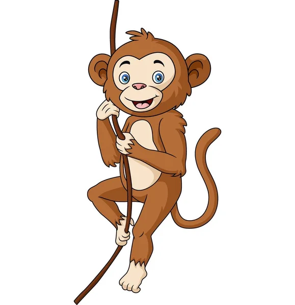 Ilustração Vetorial Desenho Animado Macaco Bonito Pendurado Galho Árvore —  Vetores de Stock