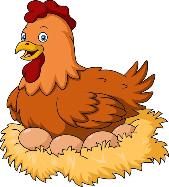 Vector Illustration Cute Hen Cartoon Nest Egg — Stock Vector