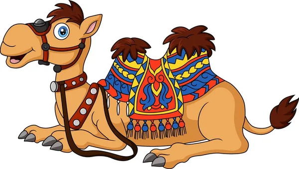 Vector Illustration Cute Camel Cartoon Saddlery — Stock Vector