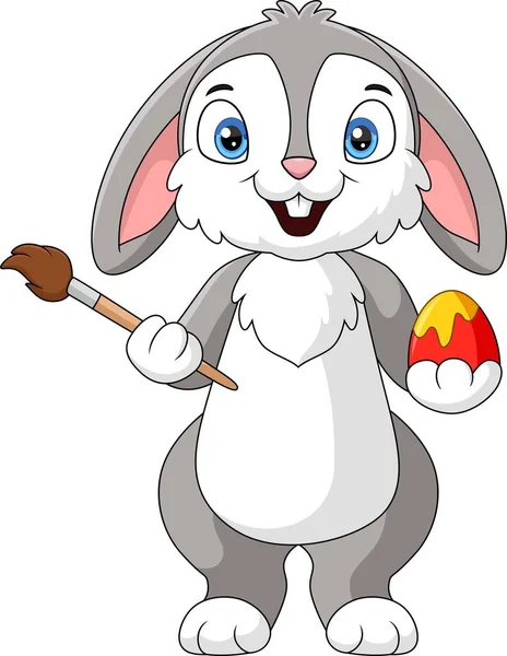 Illustrazione Vettoriale Carino Coniglietto Cartone Animato Pittura Uovo Pasqua — Vettoriale Stock