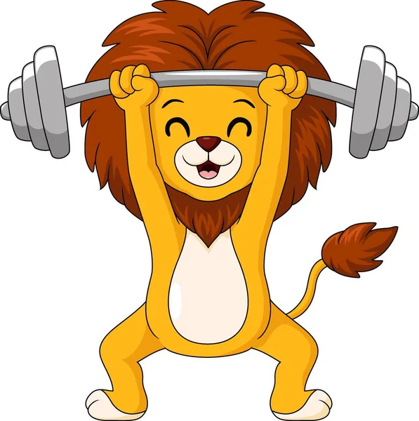 Vector Illustration Cute Lion Cartoon Barbells — Stock Vector