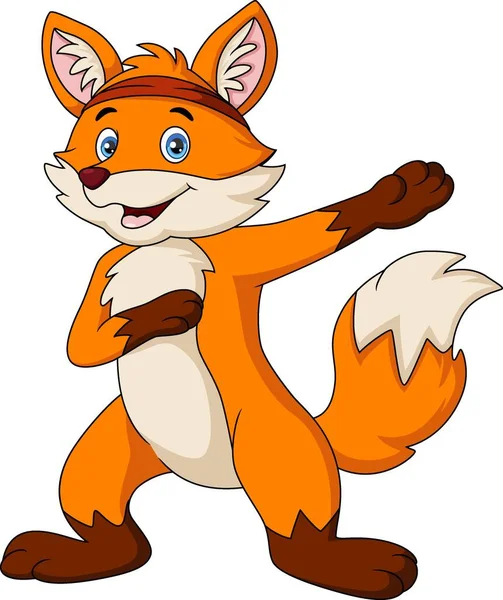 Wektor Ilustracja Cute Fox Kreskówki Robi Trójkąt Jogi Pozować — Wektor stockowy