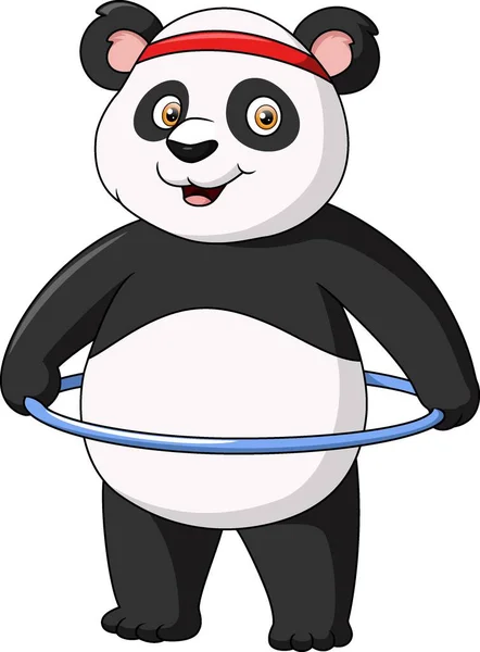 可爱熊猫漫画旋转呼啦圈的矢量图解 — 图库矢量图片
