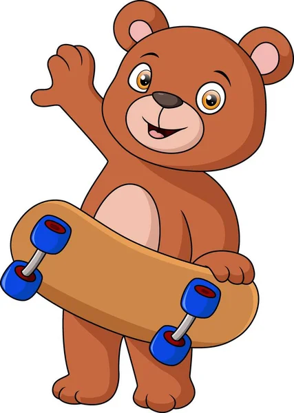 Векторная Иллюстрация Милого Медвежонка Играющего Скейтборде — стоковый вектор