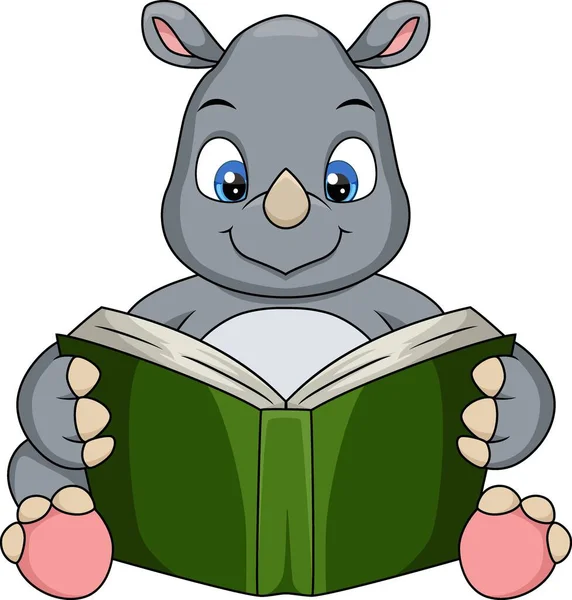 stock vector Vector illustration of Cute rhino cartoon reading a book