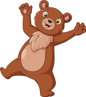 Beyaz arka planda poz veren şirin ayı karikatürünün vektör çizimi
