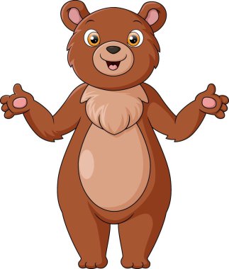 Beyaz arka planda poz veren şirin ayı karikatürünün vektör çizimi