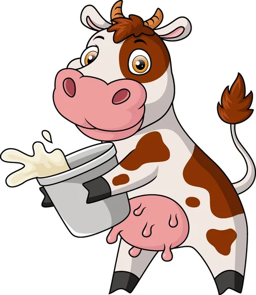 Ilustración Vectorial Dibujos Animados Vaca Linda Con Cubo Leche — Archivo Imágenes Vectoriales