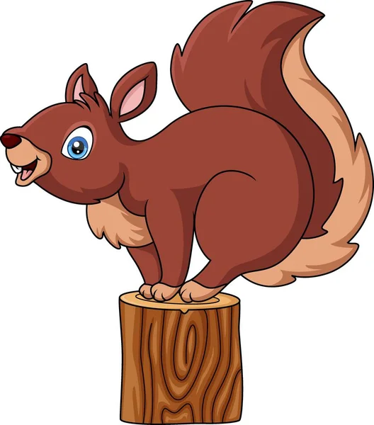 Ilustração Vetorial Dos Desenhos Animados Esquilo Bonito Toco Árvore — Vetor de Stock