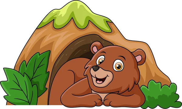 Vector Illustration Cute Little Bear Cartoon Cave — Stock Vector