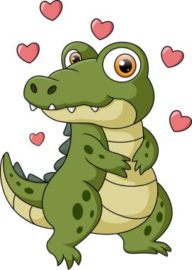 Kırmızı kalpli şirin yavru timsah çizgi filminin vektör çizimi