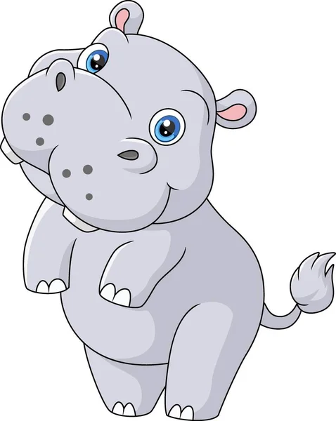 Vector Illustration Cute Baby Hippo Cartoon Posing — Vector de stock