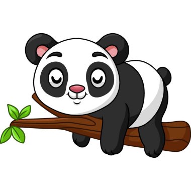 Ağaç dalında uyuyan şirin bebek karikatür pandanın vektör çizimi