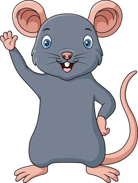 Vektor Ilustrasi Kartun Mouse Lucu Melambaikan Tangan - Stok Vektor