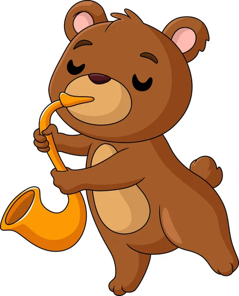 かわいいクマの漫画のベクトルイラスト黄金のトランペットを演奏 — ストックベクタ