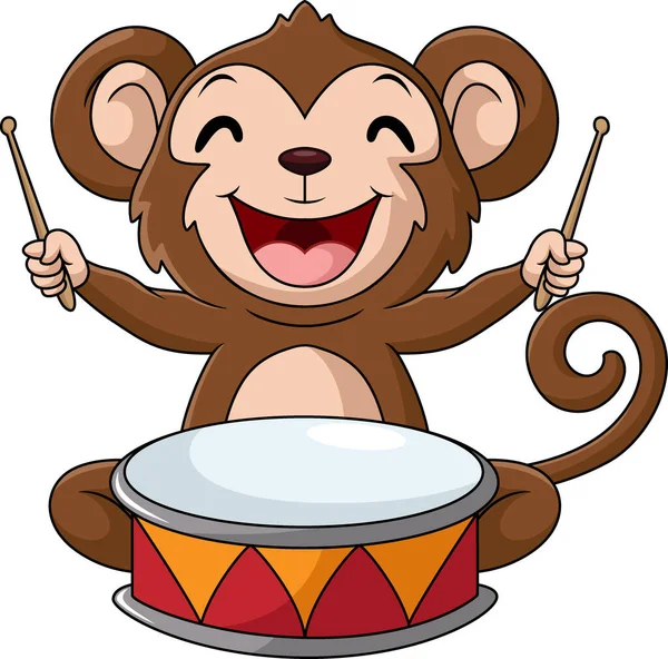 stock vector Vector illustration of Cute little monkey cartoon playing drums