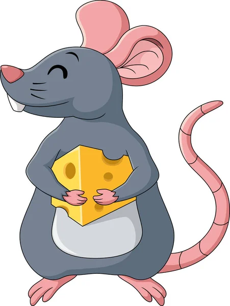 Vector Illustration Cute Mouse Cartoon Holding Cheese — Stock Vector