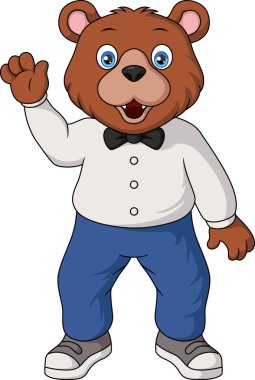 Tatlı ayı fırıncı el sallayan çizgi filmin vektör illüstrasyonu