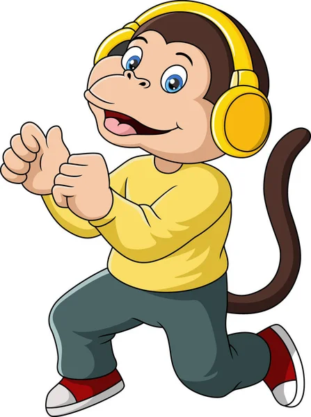 服装和耳机中可爱猴子漫画的矢量图解 — 图库矢量图片