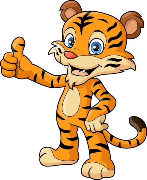 Wektor Ilustracja Cute Tygrys Kreskówki Pozowanie Dając Kciuki Górę — Wektor stockowy