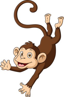 Beyaz arkaplanda şirin küçük maymun karikatürünün vektör çizimi