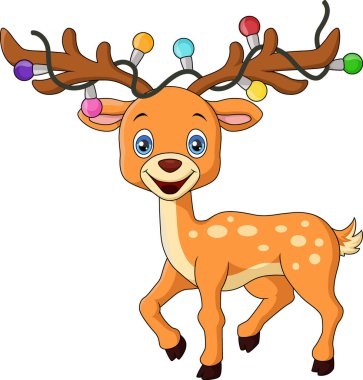 Yılbaşı ışıklarıyla sevimli küçük geyiğin vektör çizimi