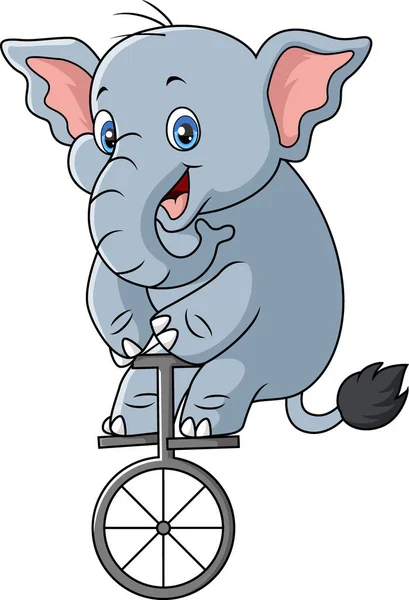Ilustración Vectorial Elefante Lindo Montar Bicicleta Una Rueda — Archivo Imágenes Vectoriales