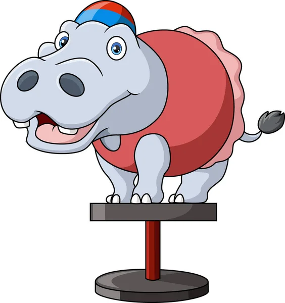 Illustration Vectorielle Mignon Cirque Hippopotame Dessin Animé Sur Fond Blanc — Image vectorielle
