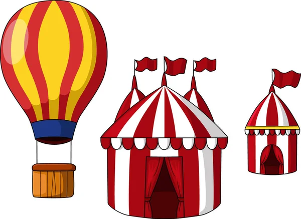 Vektorová Ilustrace Horkovzdušného Balónu Červeného Cirkusového Stanu — Stockový vektor