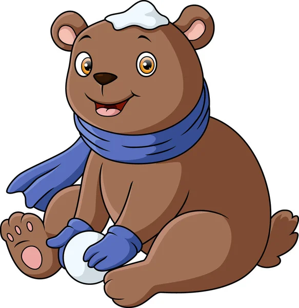 スカーフを身に着けているかわいいクマ漫画のベクトルイラスト — ストックベクタ