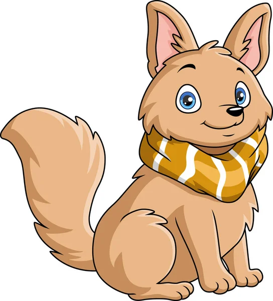Wektor Ilustracja Cute Fox Kreskówki Noszenie Szalik — Wektor stockowy