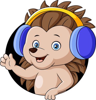 Şirin kirpinin vektör çizimi. Kulaklık.