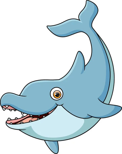 Vector Illustration Cute Happy Blue Dolphin Cartoon Jumping — Stock Vector