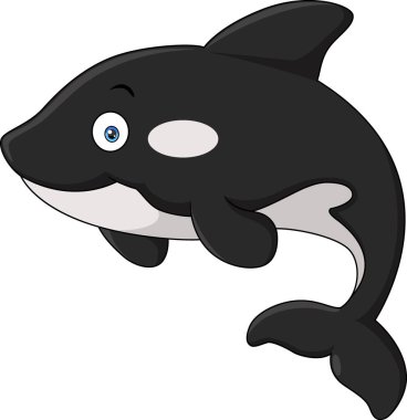 Beyaz arka planda şirin katil balina karikatürünün vektör çizimi