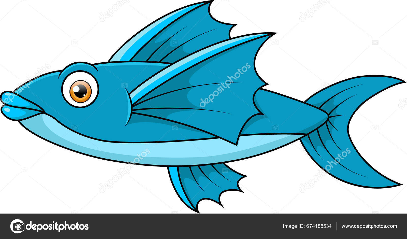 Vector Illustration Cute Flying Fish Cartoon White Background